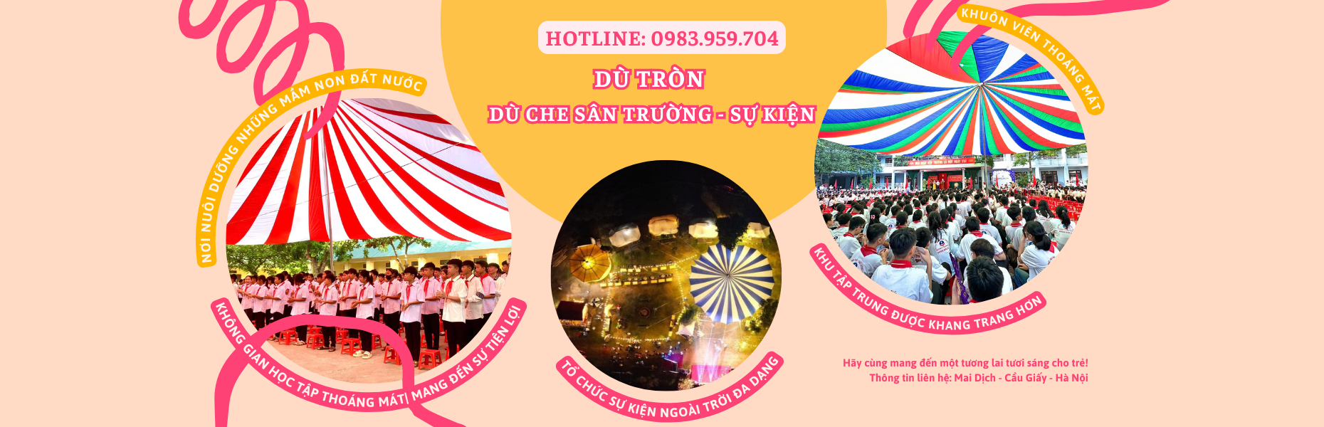 Banner dù tròn che sân trường sự kiện