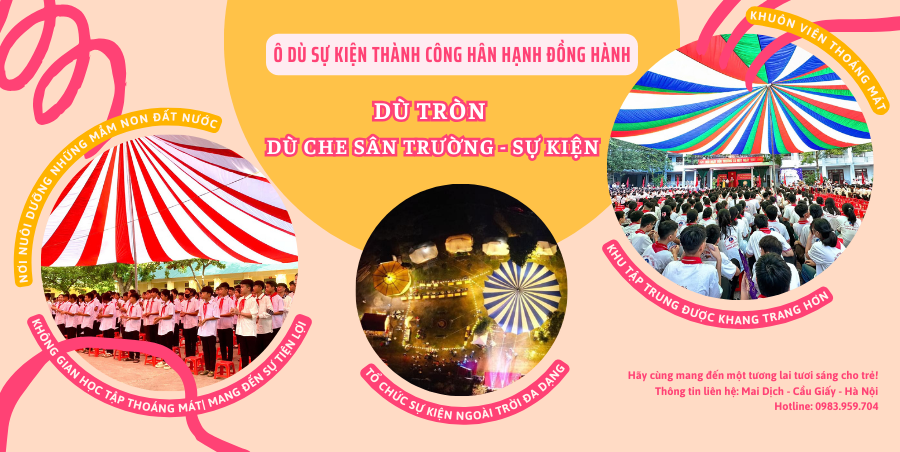 Banner dù tròn che sân trường mobile